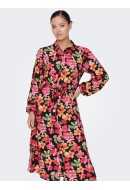 Women Dress Jacqueline De Yong Rosie L/s Shirt Midi Black/Pink Flowers